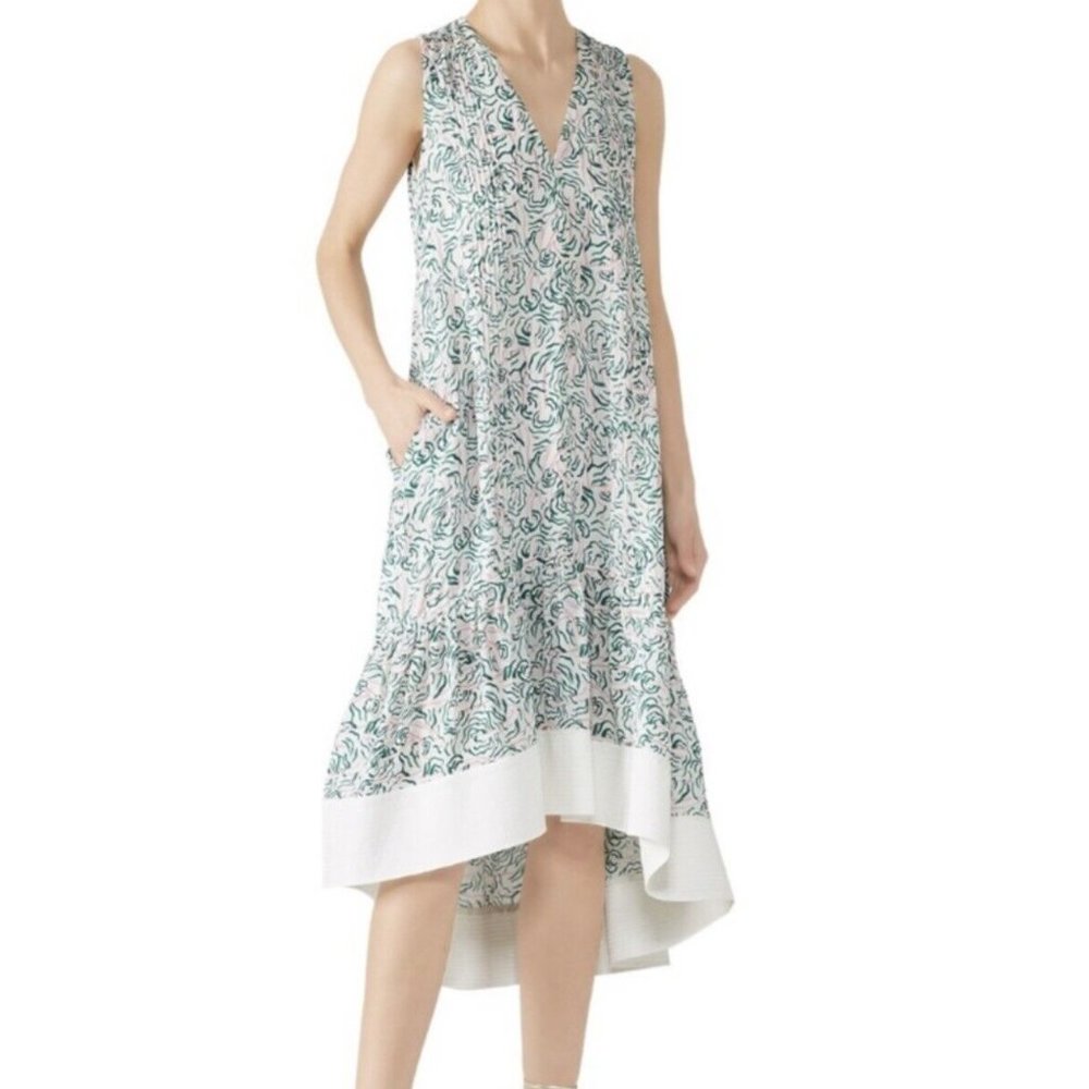 3.1 Phillip Lim Stitched Hem High Low Dress, Size 0,‎ White Green Pink